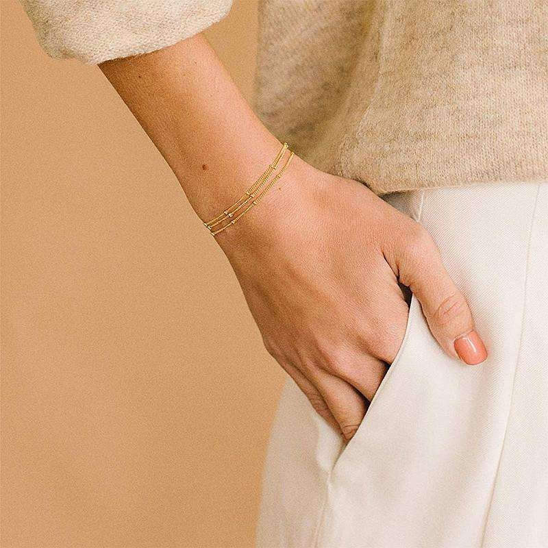 Dainty 14K Gold Plated Layered Oval Chain Bar Bracelet