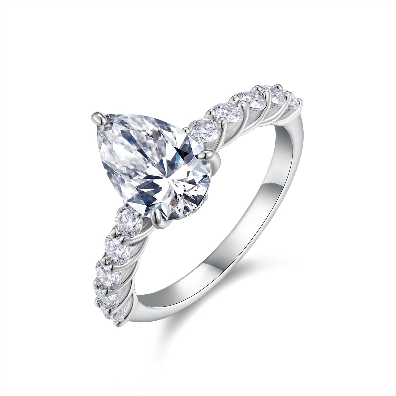 Moonlight Water Drop Pear Moissanite Bezel Ring – S925 Sterling Silver, Platinum Plated