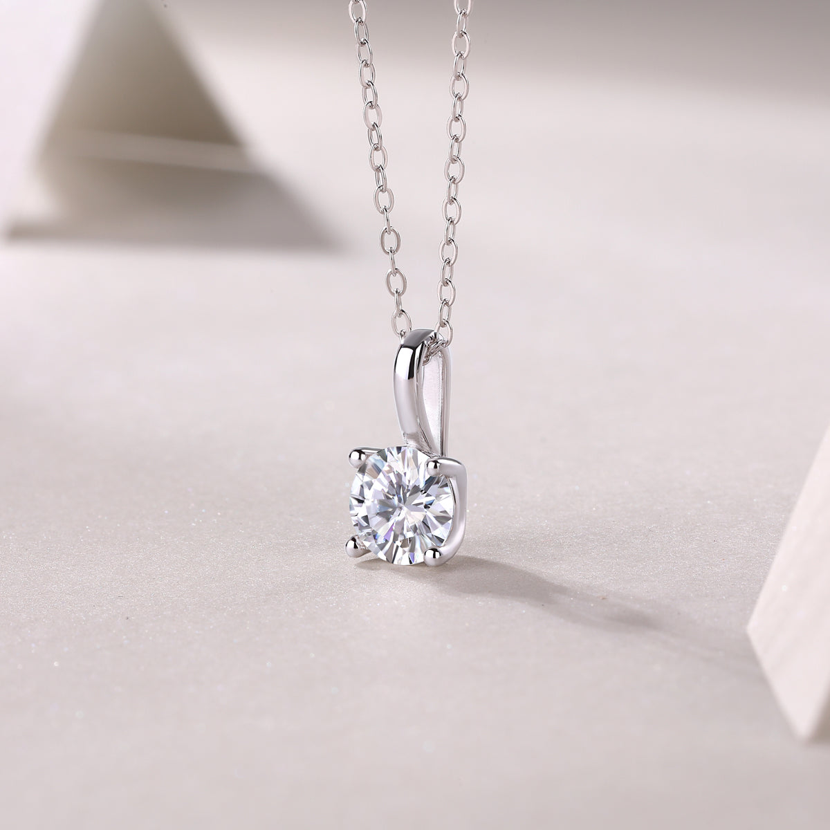 Encounter Moissanite Pendant Necklace — 1ct, S925 Sterling Silver, Platinum-Plated