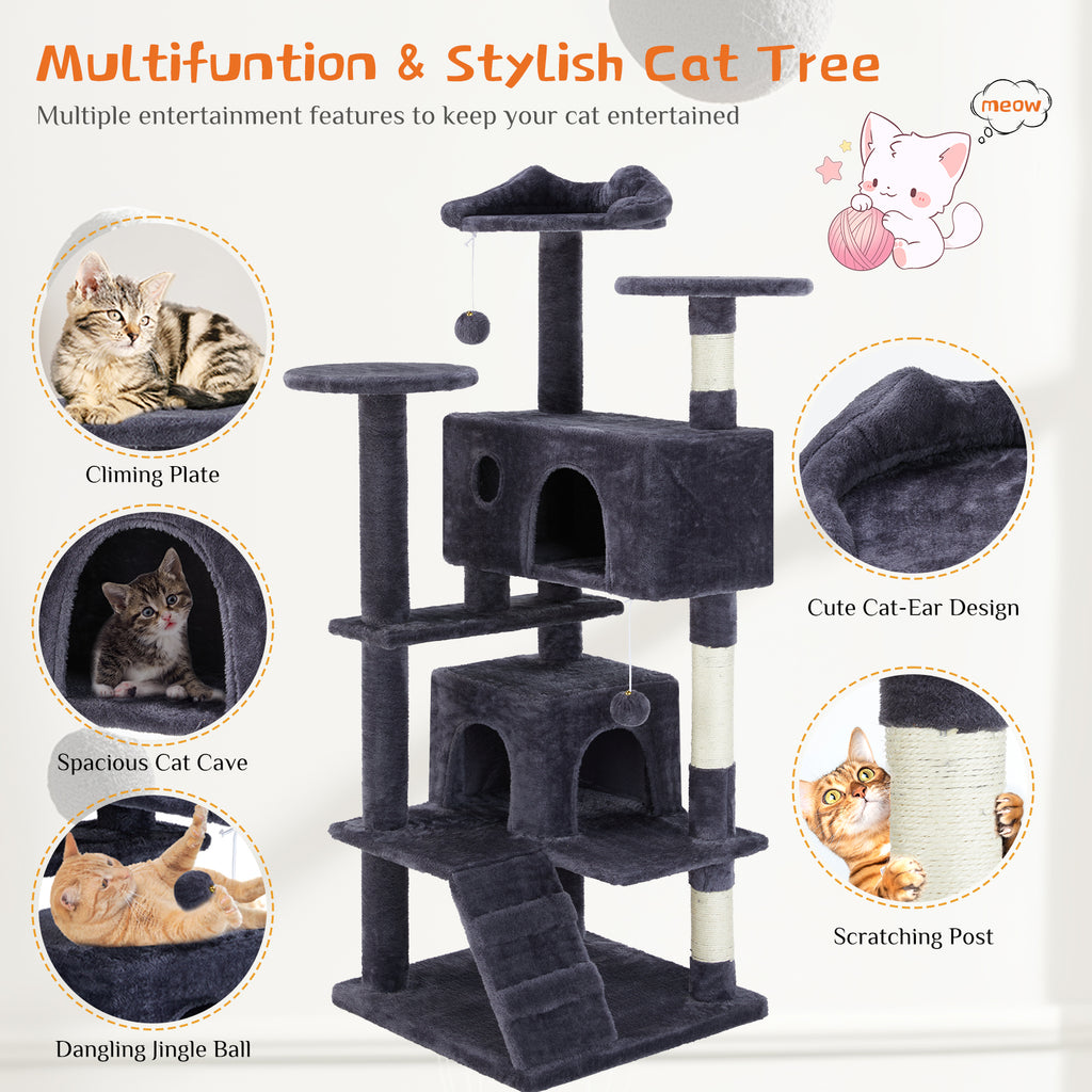54" Multi-Level Cat Tree Tower with Scratching Posts
