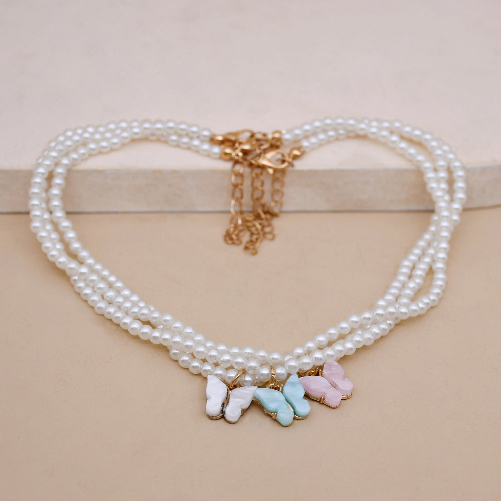 Elegant White Pearl with Butterfly Choker Necklace