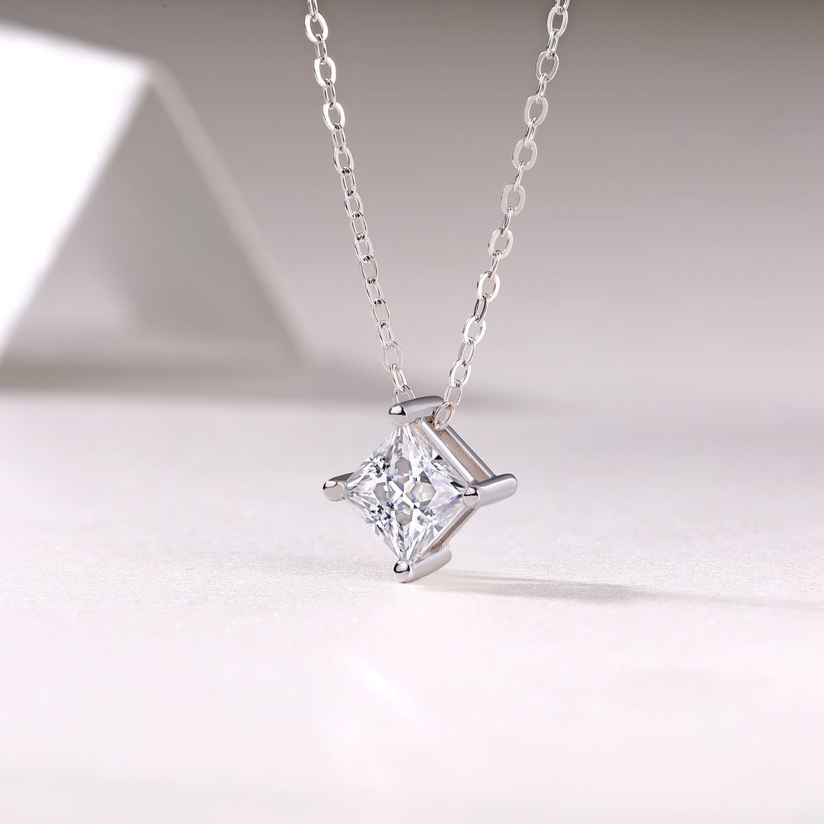 Square Moissanite Pendant Necklace - S925 Sterling Silver