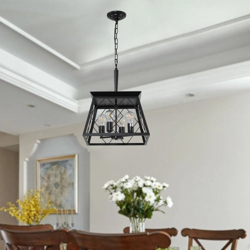 Black Farmhouse Chandelier - 4-Light Vintage Pendant for Dining Room
