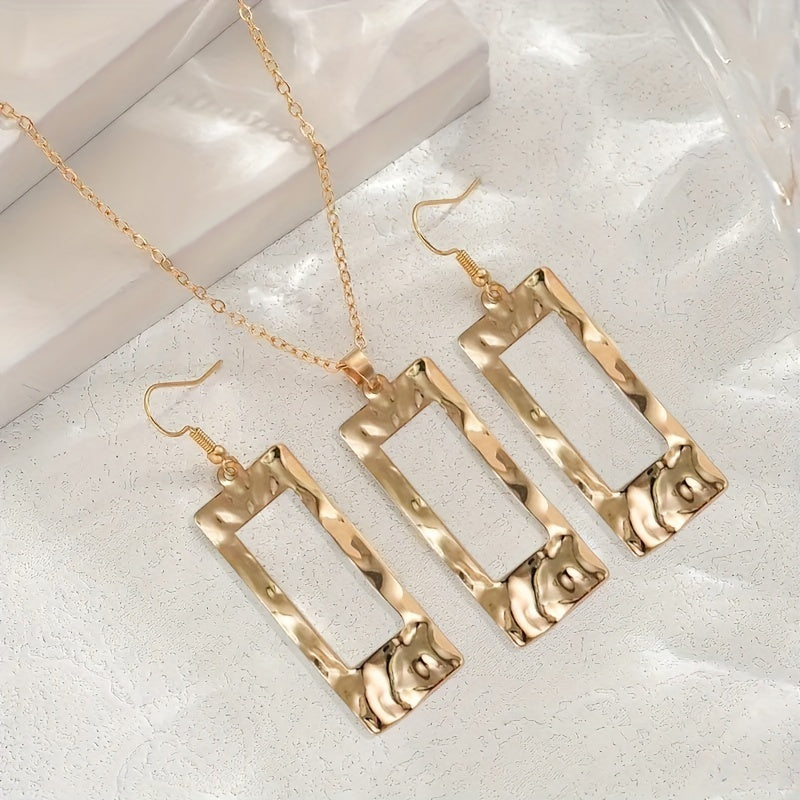 Hammered Geometric Necklace & Earring Set