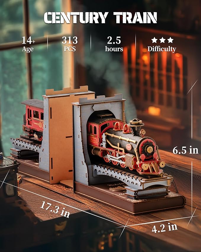 Robotime Steam Train Book Nook - 3D Wooden Puzzle Bookend