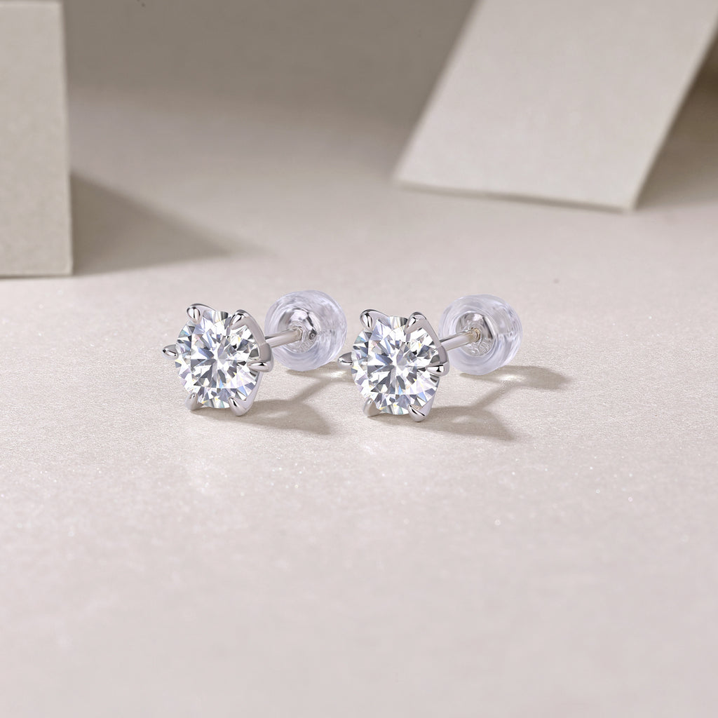 Six-Prong Moissanite Stud Earrings in S925 Sterling Silver — 1 Carat