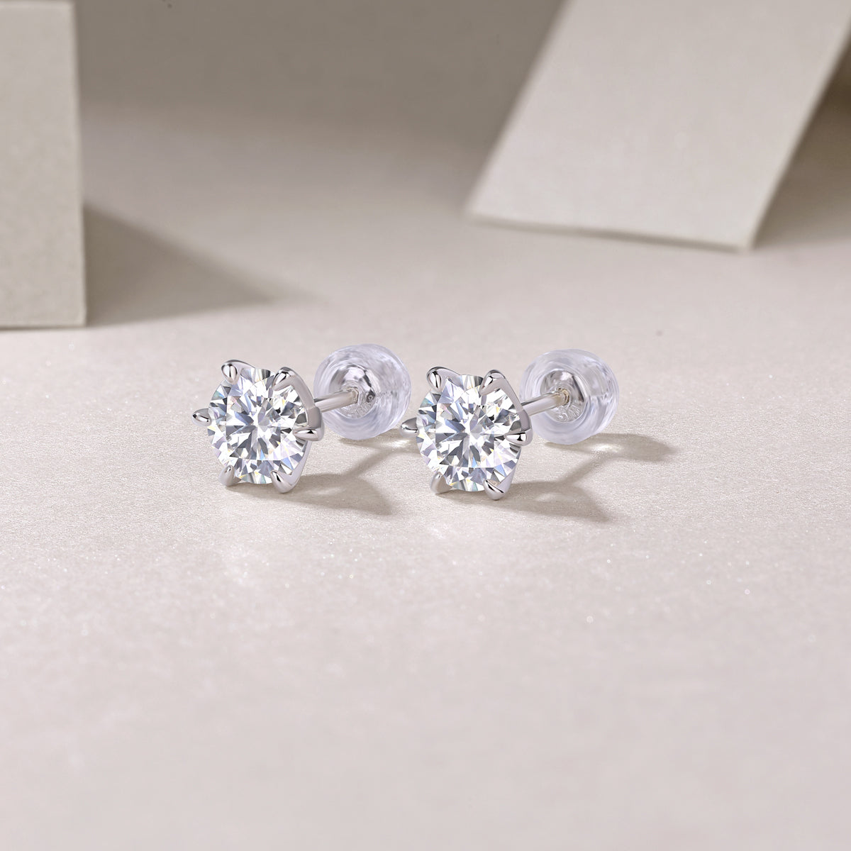 Six-Prong Moissanite Stud Earrings in S925 Sterling Silver — 1 Carat
