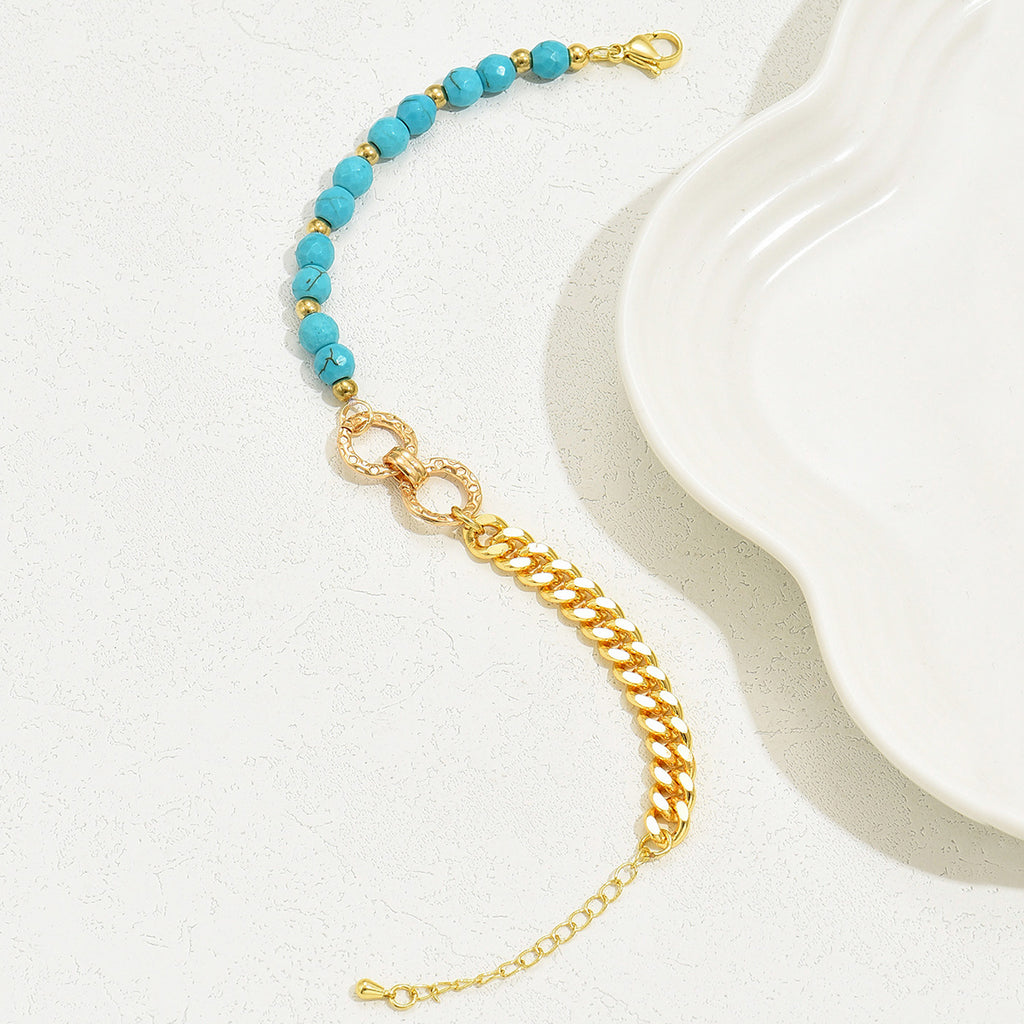 Turquoise Multi-Chain Mixed Bead Double Ring Bracelet