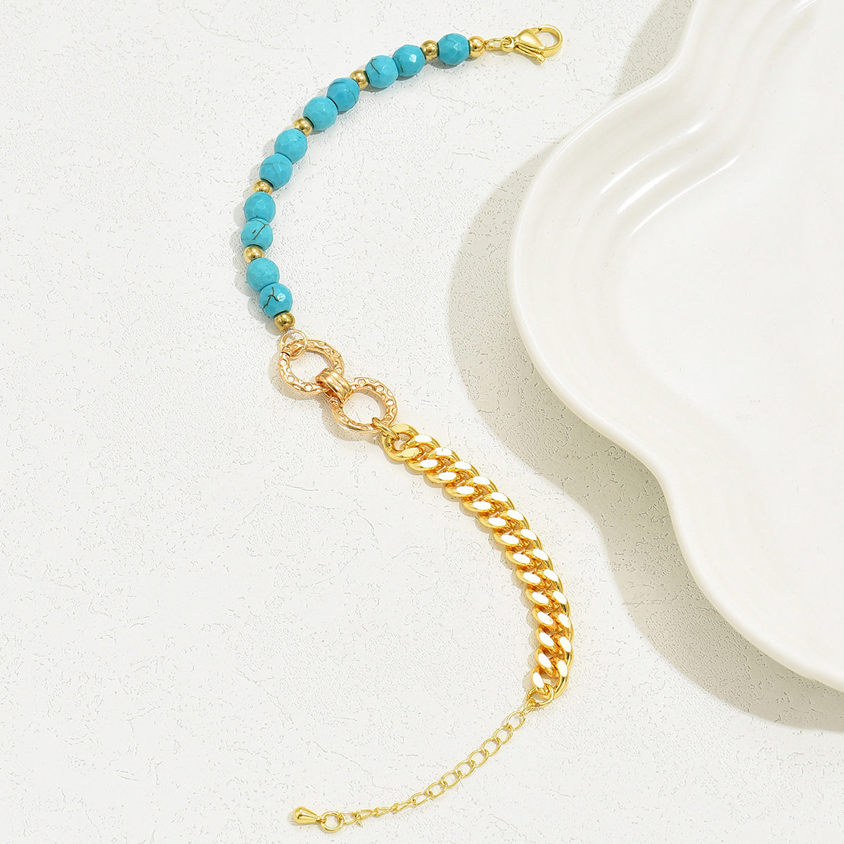 Turquoise Multi-Chain Mixed Bead Double Ring Bracelet