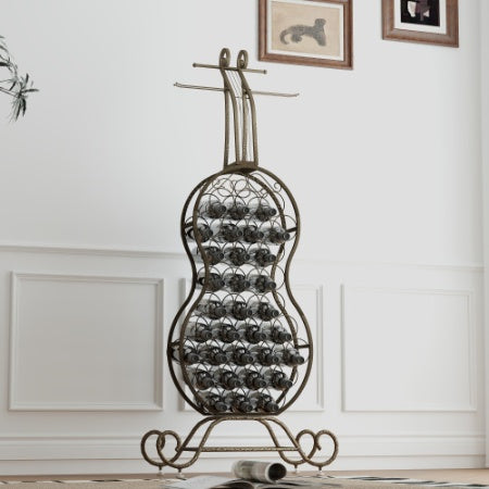 Cello-Shaped Wine Rack with Storage - Freestanding Baker's Rack