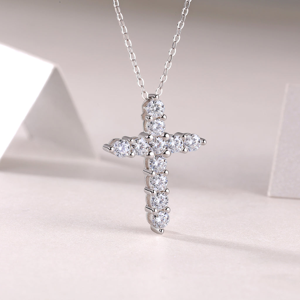 Moissanite Cross Sterling Silver Necklace
