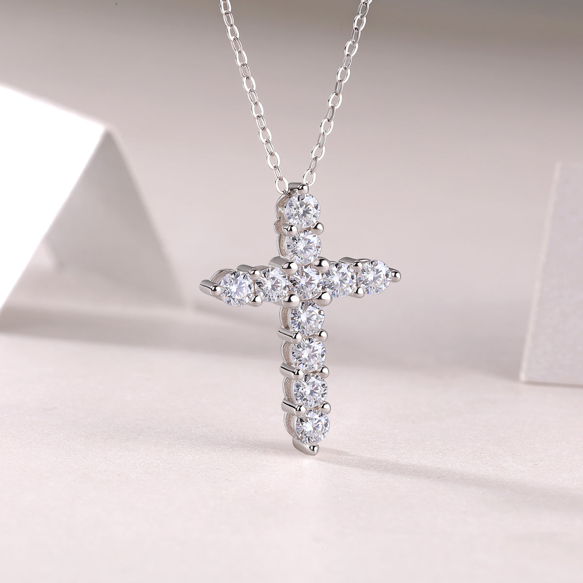 Moissanite Cross Sterling Silver Necklace