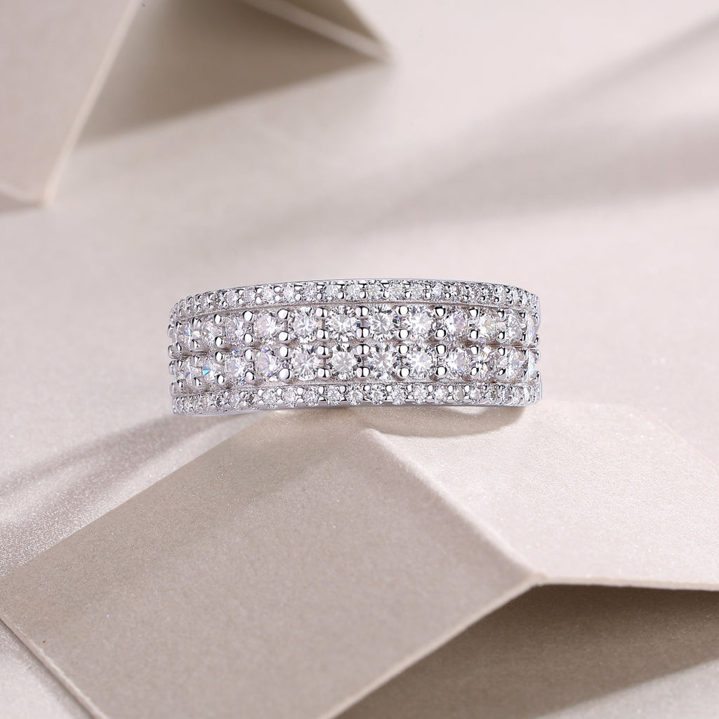 Multi-Row Moissanite Ring - S925 Sterling Silver Luxury Band