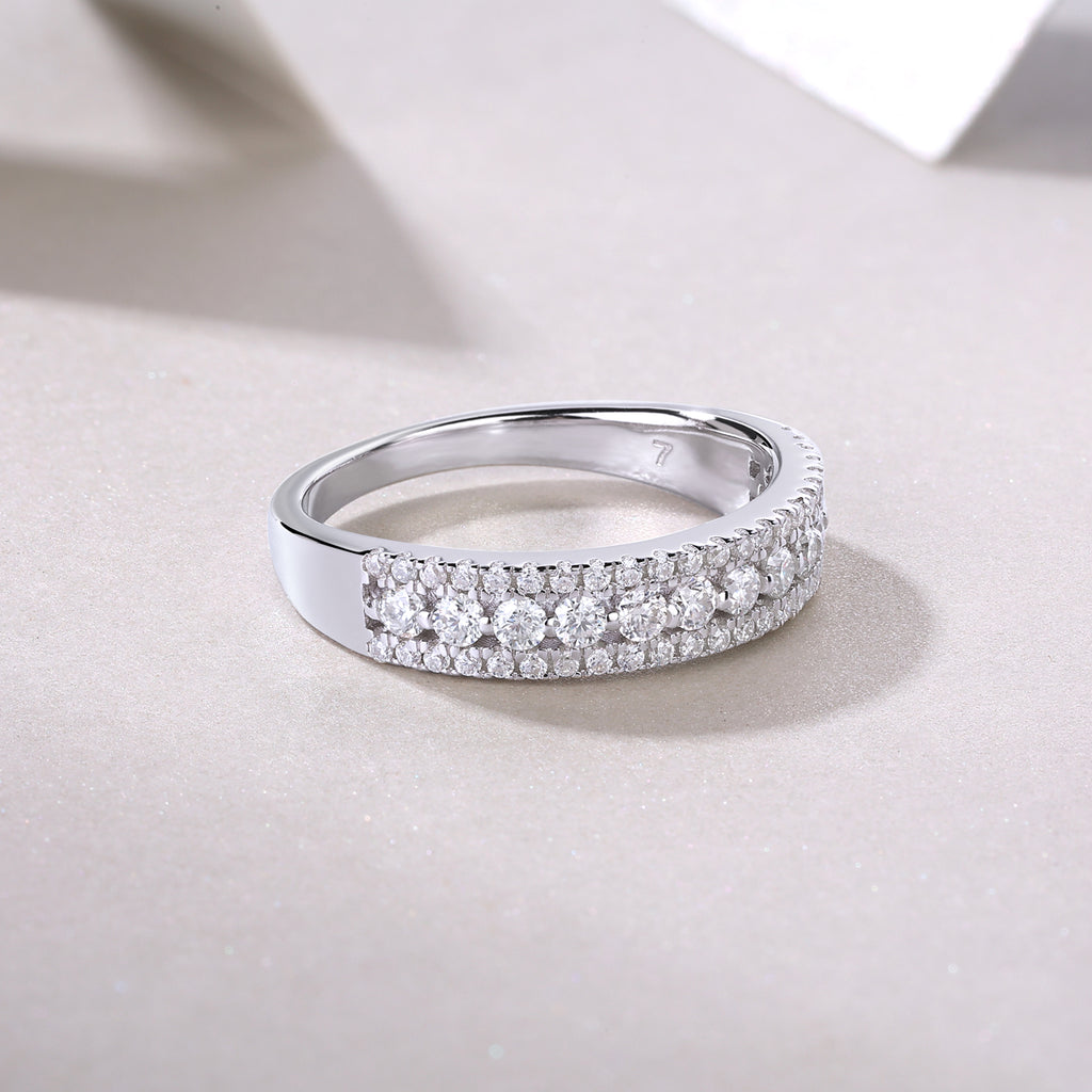 Multi-Row Moissanite Ring - S925 Sterling Silver Luxury Band