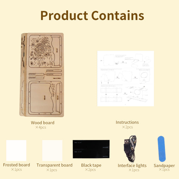Starry Sky Night Light 3D Wooden Puzzle - Illuminated Celestial Model Kit