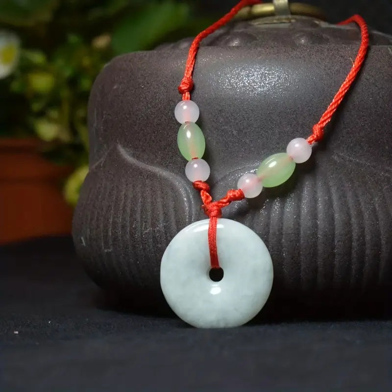 Jadeite Peace Donut Healing Stone Necklace