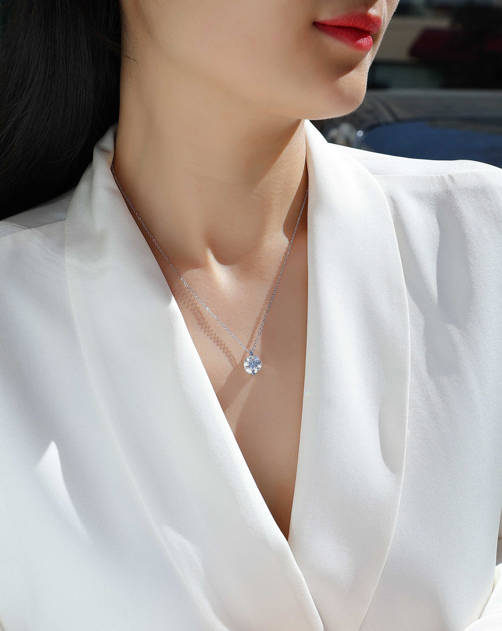 Moissanite Solitaire Pendant Necklace in S925 Sterling Silver with Platinum Plating
