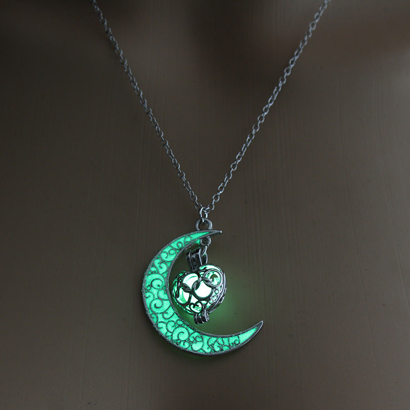Glowing Moon Pendant Silver Plated Chain Necklaces
