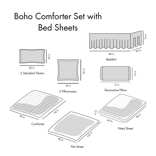 Queen Boho Comforter & Sheet Set - Navy Medallion Print Bedding