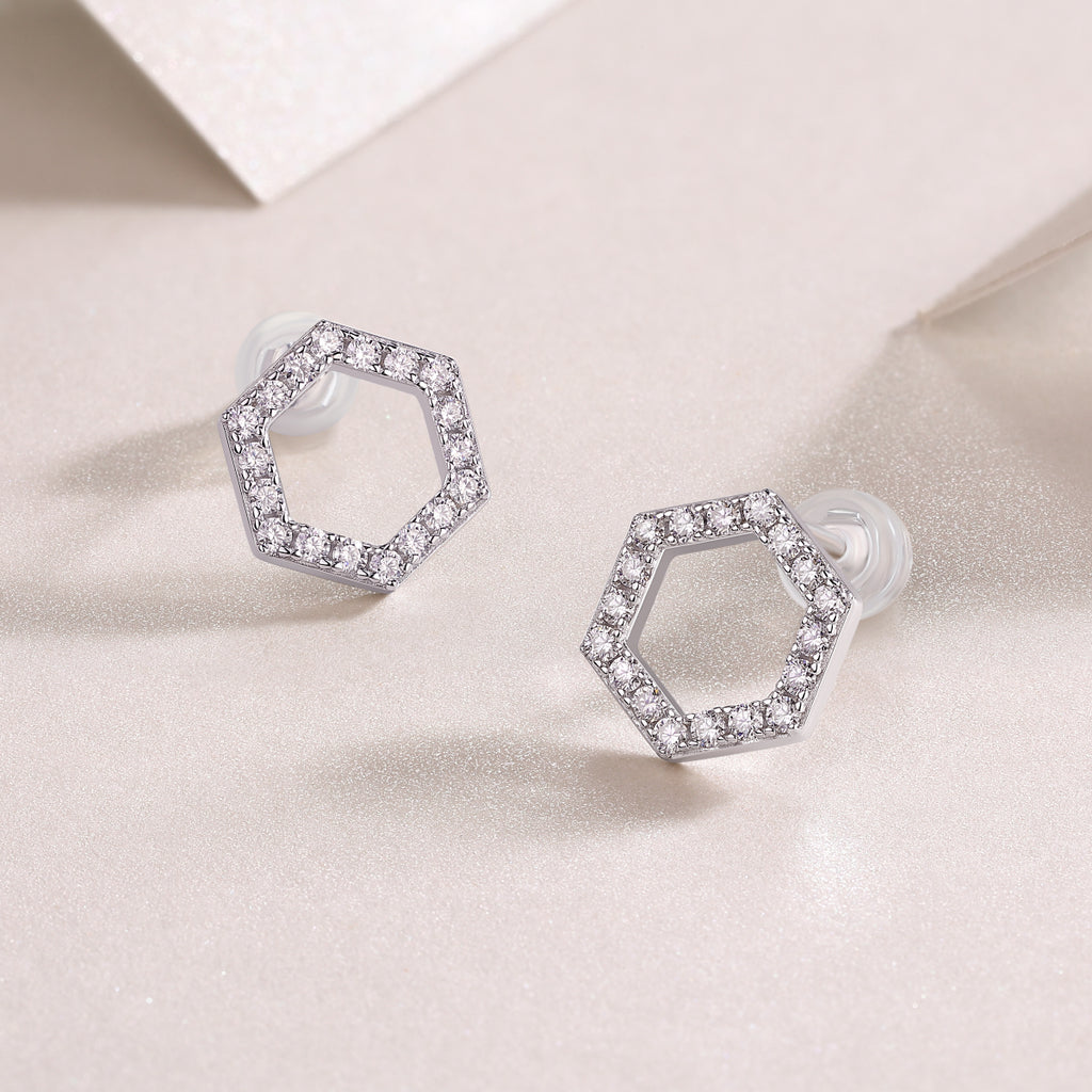 Moissanite Stud Earrings in Platinum-Plated S925 Sterling Silver