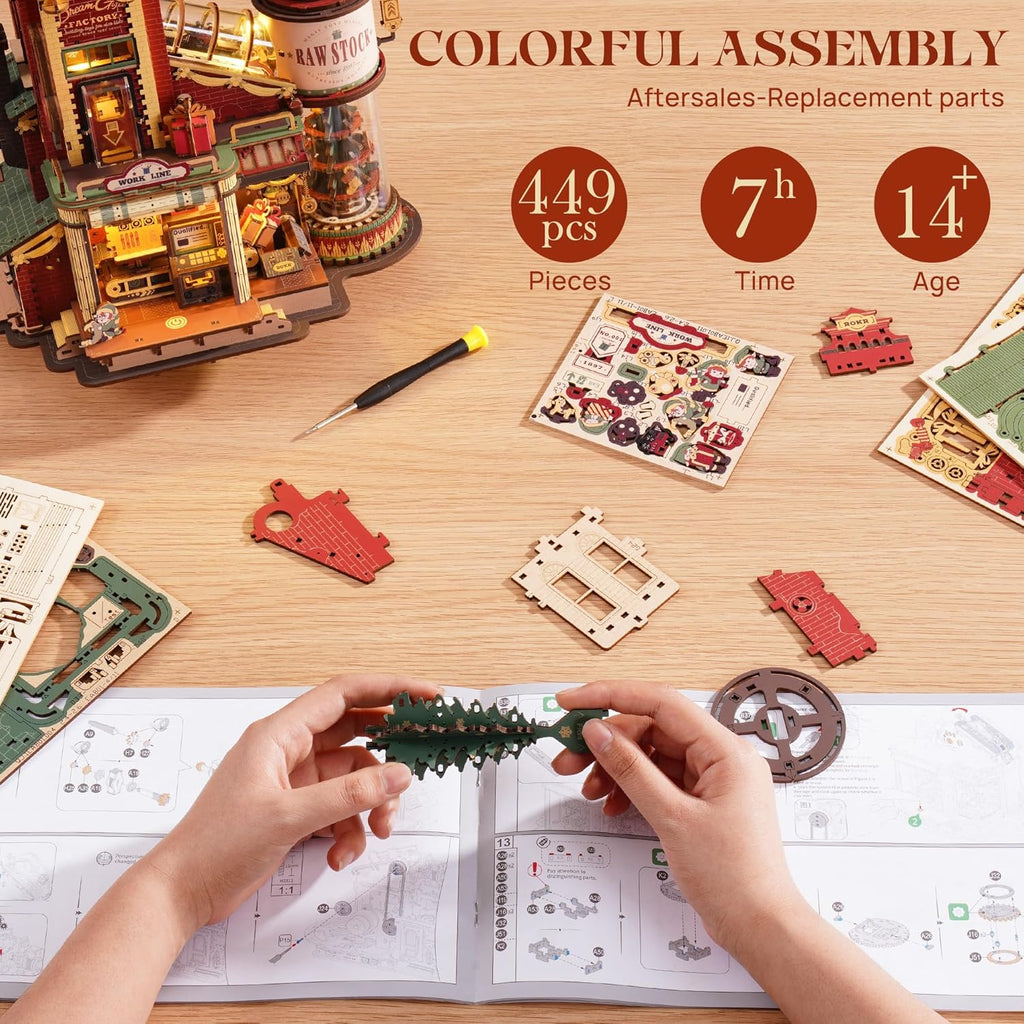 Robotime Gift Factory 3D Wooden Puzzle with Music & Lights - Animated Model Kit