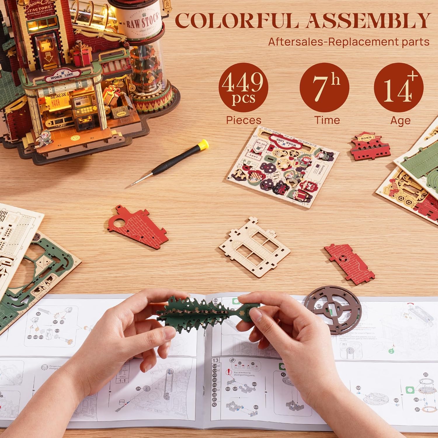 Robotime Gift Factory 3D Wooden Puzzle with Music & Lights - Animated Model Kit