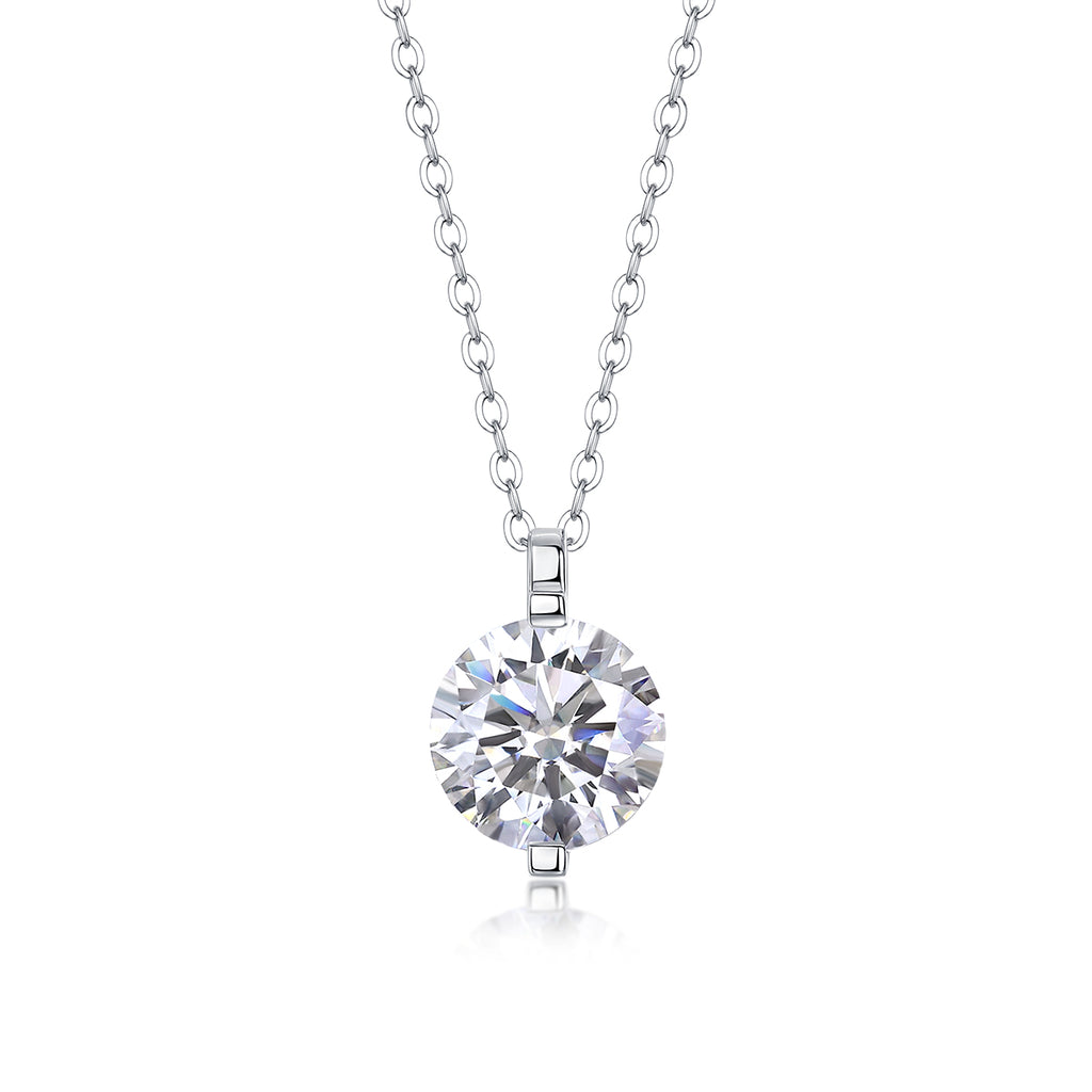 Moissanite Solitaire Pendant Necklace in S925 Sterling Silver with Platinum Plating