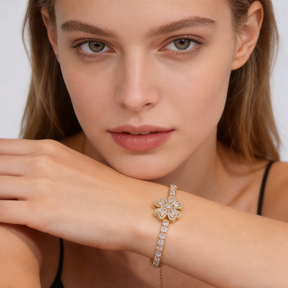 Infinity Heart Bracelet - Sterling Silver with Cubic Zirconia (Adjustable)