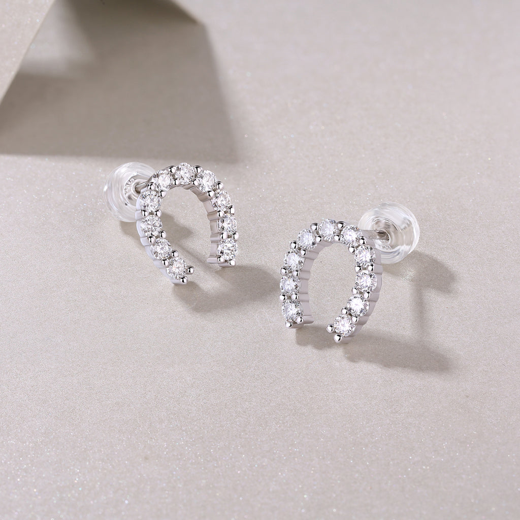 Moissanite Horseshoe Stud Earrings in Sterling Silver