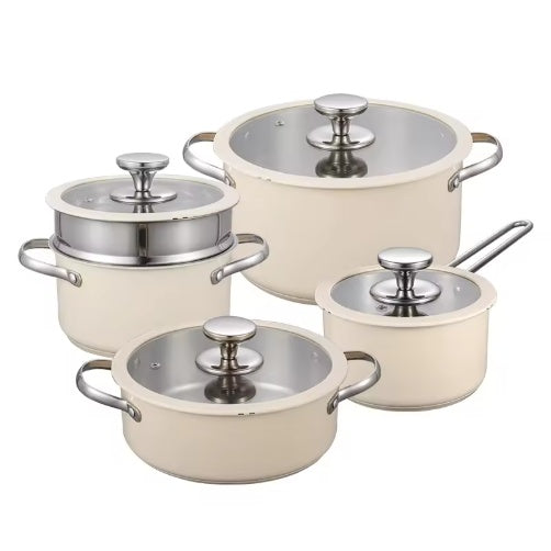 9-Piece Ceramic Coated Cookware Set - Stainless Steel Pots & Pans