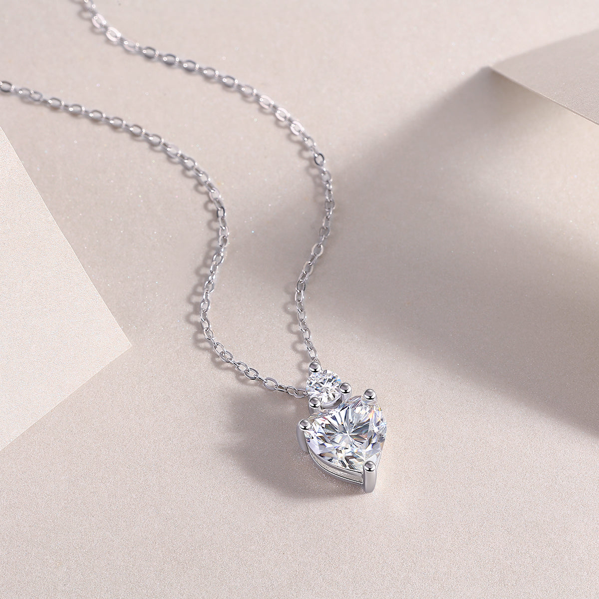 Heart Moissanite Necklace - S925 Sterling Silver Platinum-Plated with Chain