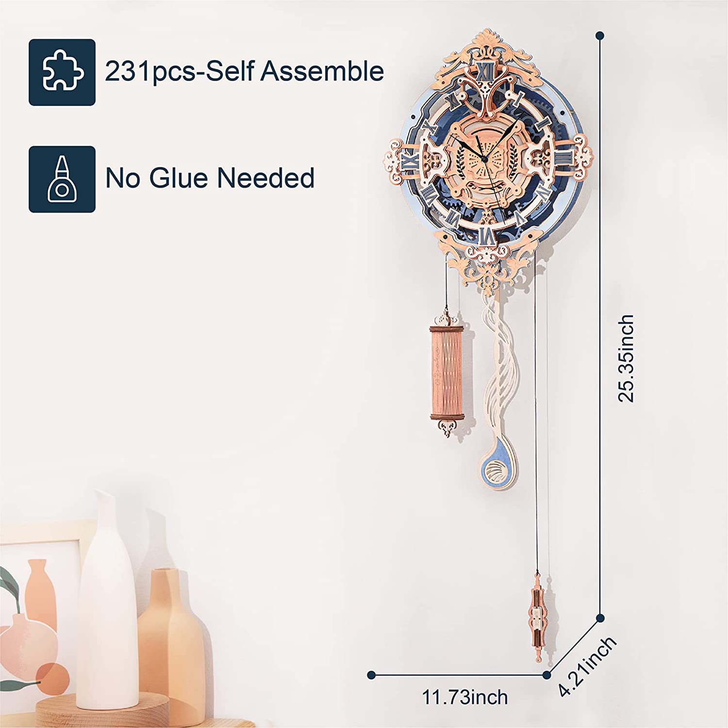 Romantic Notes Wall Clock - 3D Wooden Puzzle
