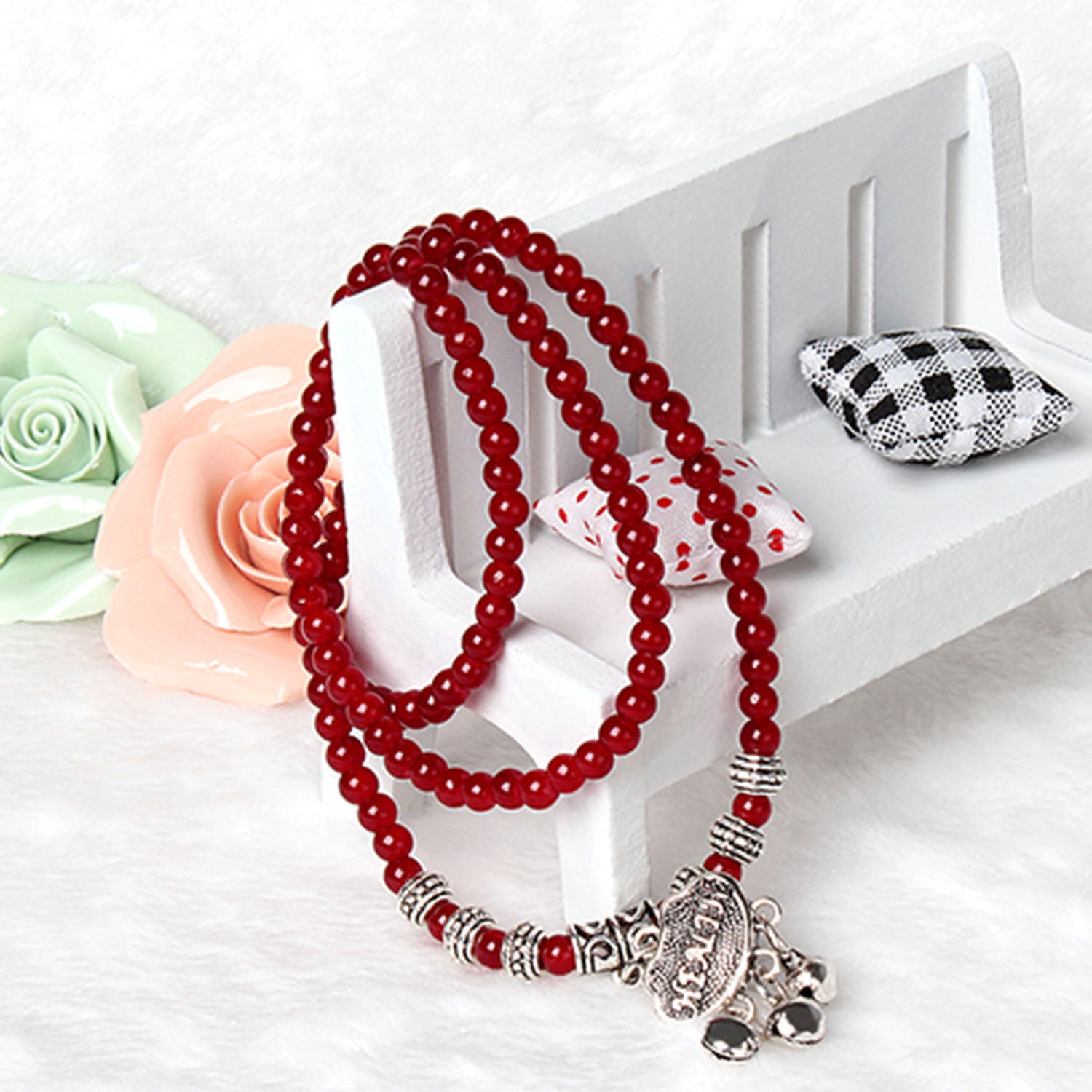 Red Agate Beaded Good Luck Bracelet