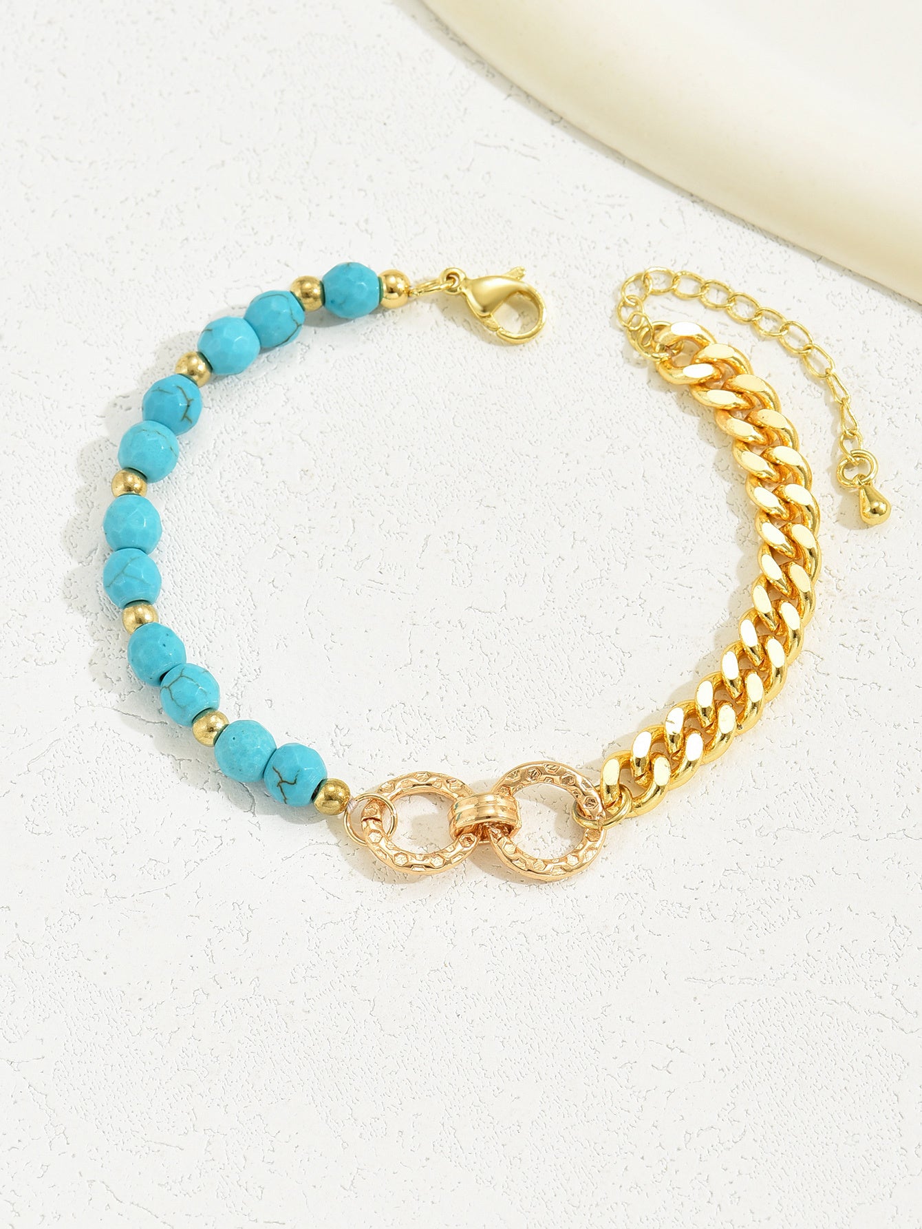 Turquoise Multi-Chain Mixed Bead Double Ring Bracelet