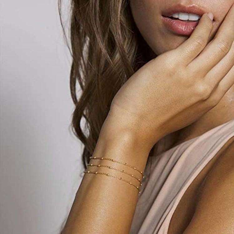 Dainty 14K Gold Plated Layered Oval Chain Bar Bracelet