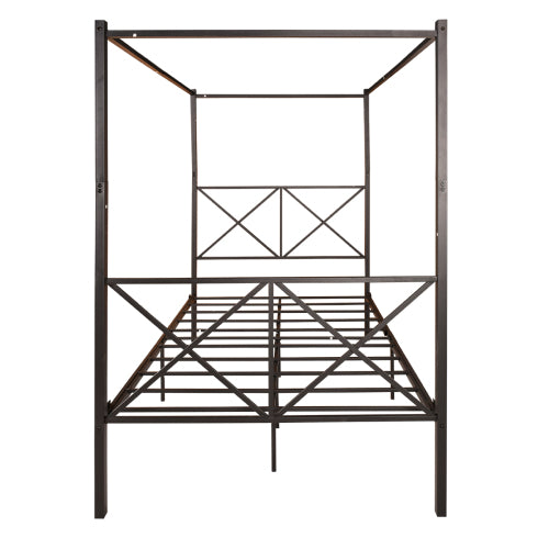 Full Size Metal Canopy Bed Frame - Black Platform Bed with Storage