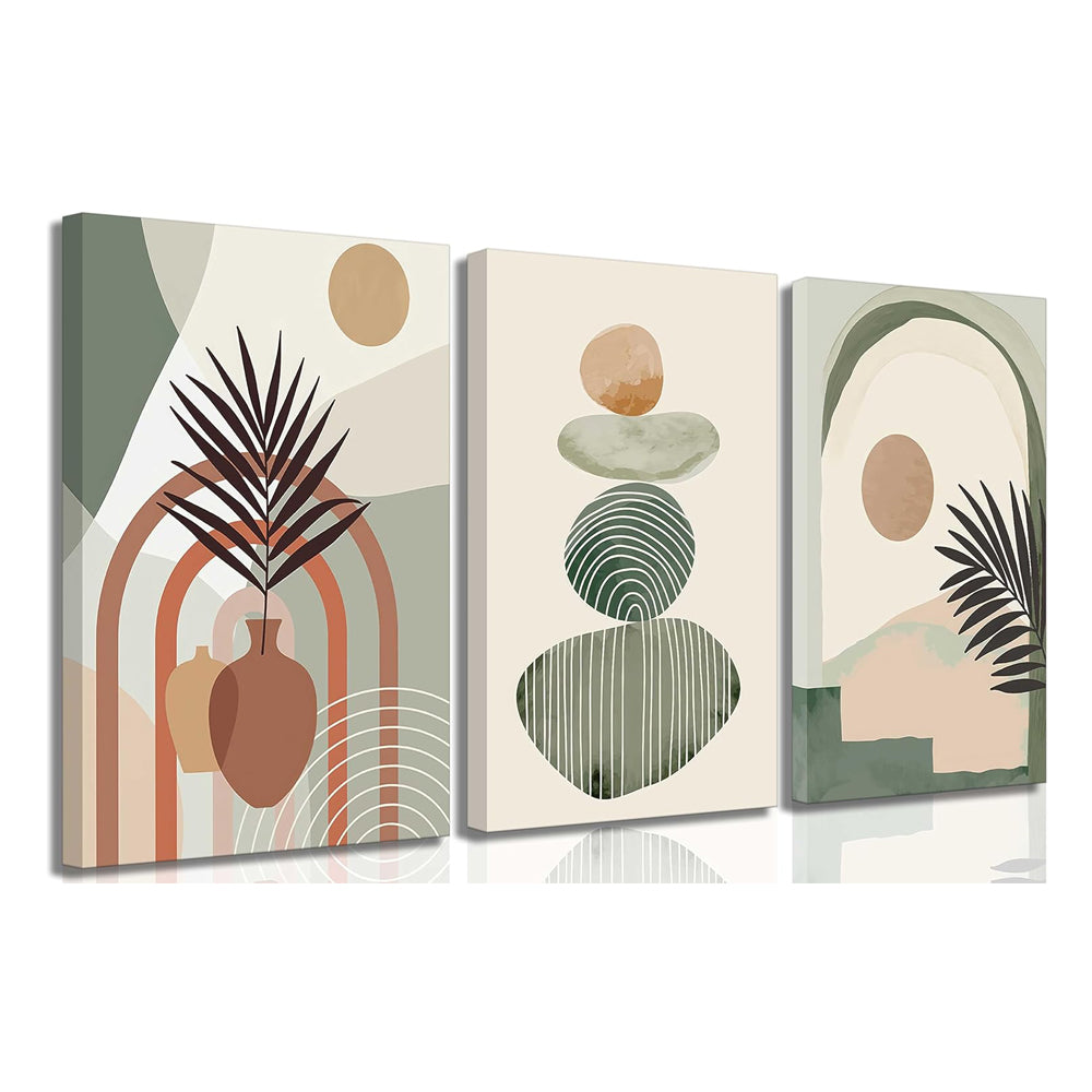 3-Piece Boho Canvas Wall Art Set - Framed & Ready to Hang (12" x 16")