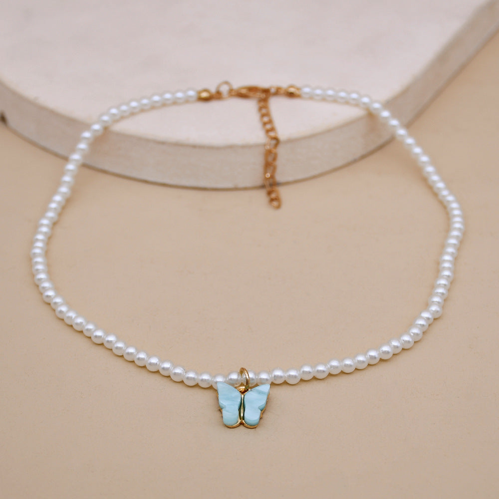 Elegant White Pearl with Butterfly Choker Necklace