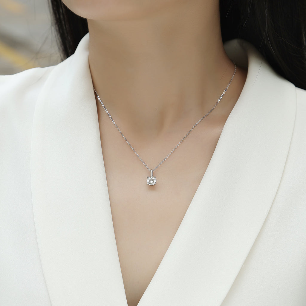 Encounter Moissanite Pendant Necklace — 1ct, S925 Sterling Silver, Platinum-Plated