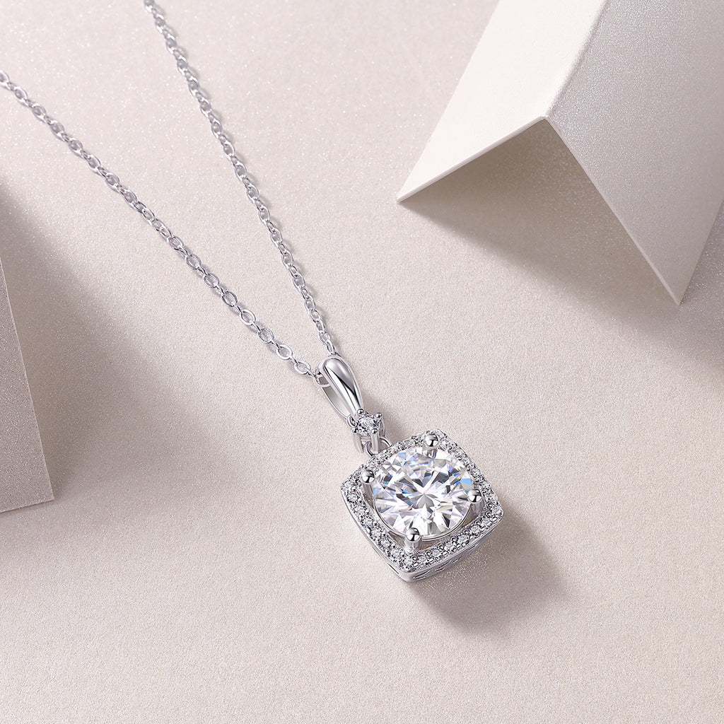 2 Carat Moissanite Necklace - S925 Sterling Silver Platinum-Plated with Chain
