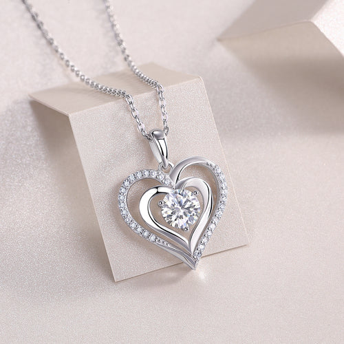 1 Carat Moissanite Heart Pendant Necklace