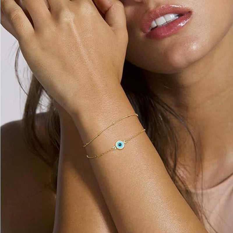 Dainty 14K Gold Plated Layered Beads & Oval Chain Bracelet