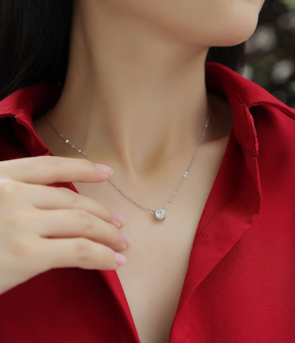 Moissanite Heart Pendant Necklace Sterling Silver