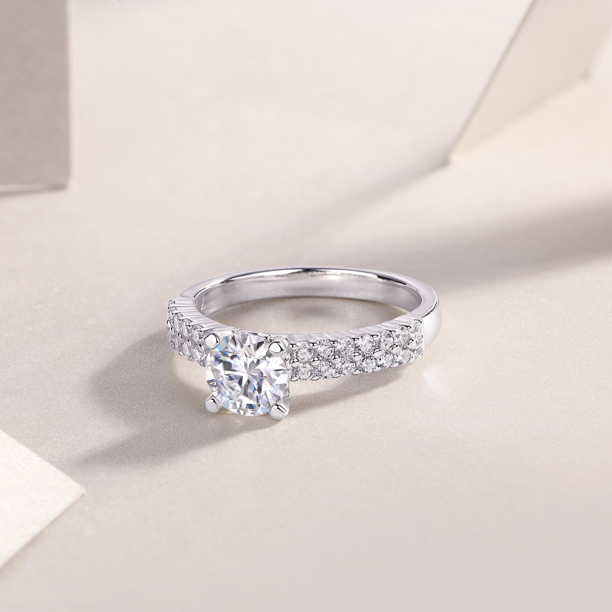 Arrange Moissanite Solitaire Ring — 1ct, S925 Sterling Silver, Platinum-Plated