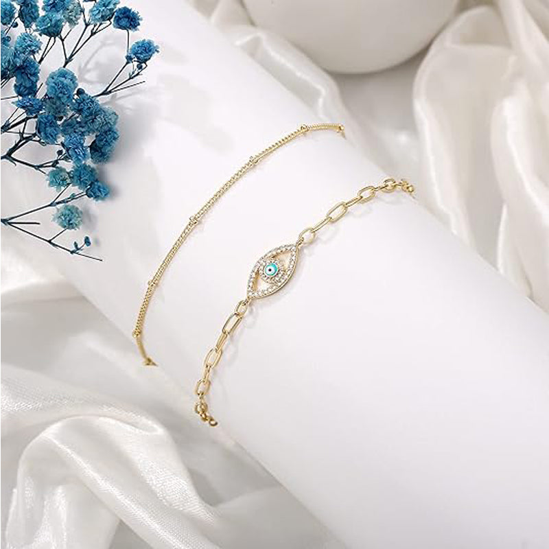 Dainty 14K Gold Plated Layered Turtle Charm & Chain Bracelet