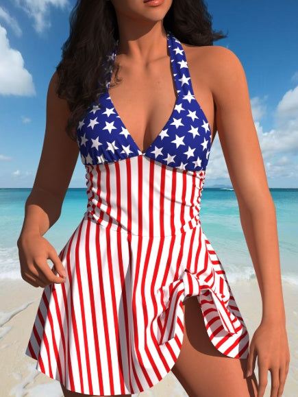 Women's Stars & Stripes One-Piece Swimsuit - Patriotic Flag Print