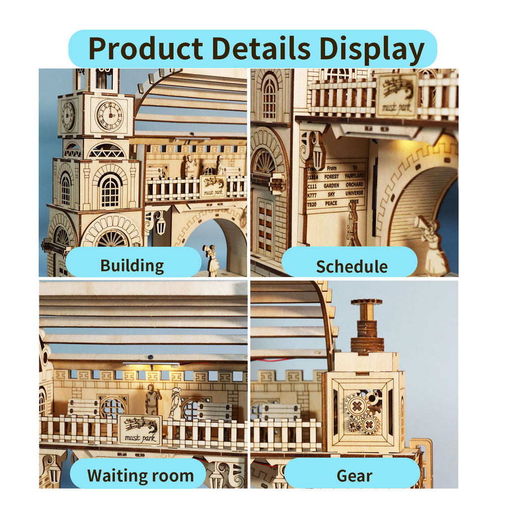 Railway Station 3D Wooden Puzzle Model Kit - Architectural Construction Set