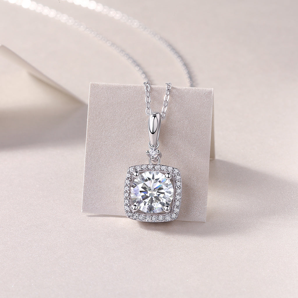 2 Carat Moissanite Necklace - S925 Sterling Silver Platinum-Plated with Chain