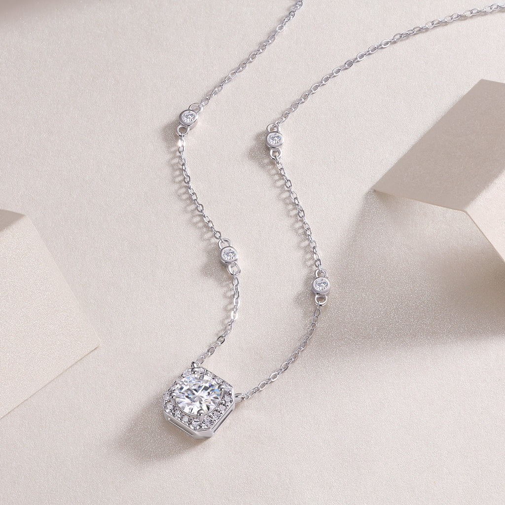 1 Carat Moissanite Necklace - S925 Sterling Silver Platinum-Plated with Chain