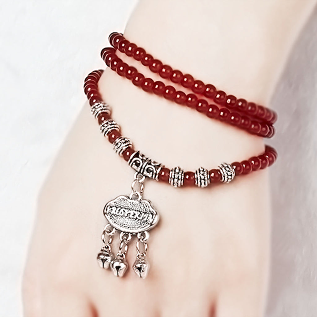 Red Agate Beaded Good Luck Bracelet